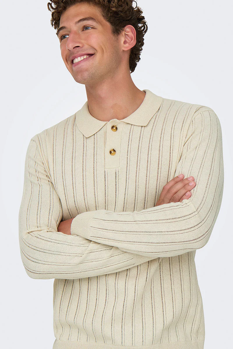 ONLY & SONS Kent Regular Fit Polo Knit LS Silver Lining - Image 5