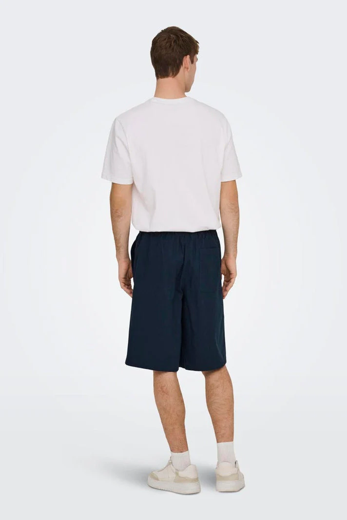 Only & Sons Daves Wide Cotton Linen Shorts 0007 Dark Navy - Image 3