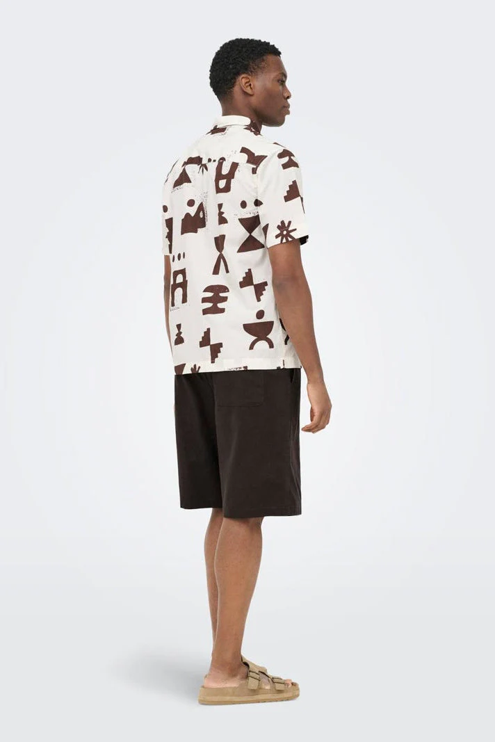 Only & Sons Daves Wide Cotton Linen Shorts 0007 Coffee Bean - Image 3