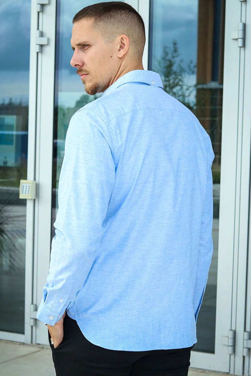 Clean Cut Copenhagen Oxford Stretch Plain L/S Light Blue - Image 6