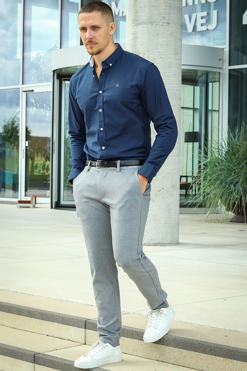 Clean Cut Copenhagen Oxford Stretch Plain L/S Navy - Image 2