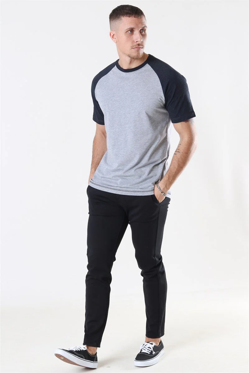 Basic Brand Raglan T-Hemd Oxford Grey/Heather Black - Image 4