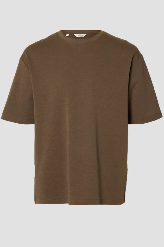 Selected Loose Oscar SS O-Neck Tee Chocolate Chip - Image 5