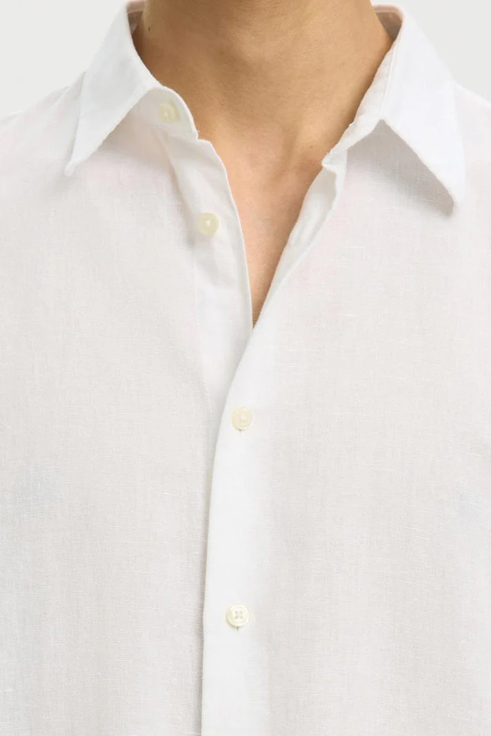 Selected Clay Linenblend SS Shirt Bright White - Image 5