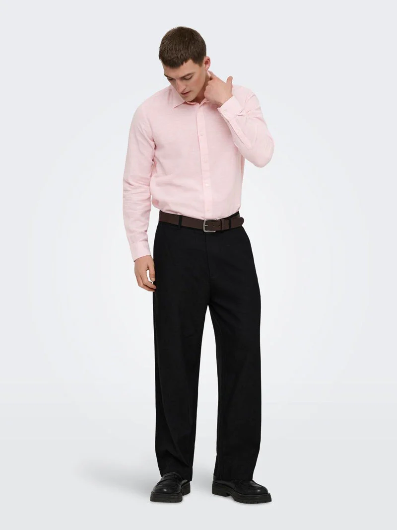 Only & Sons Caiden Life LS Solid Linen Blend Shirt Veiled Pink - Image 5