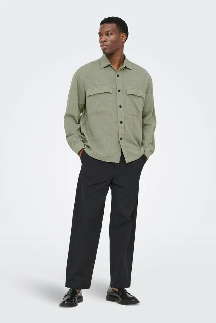 Only & Sons Caiden LS Overshirt Linen Blend Swamp - Image 2