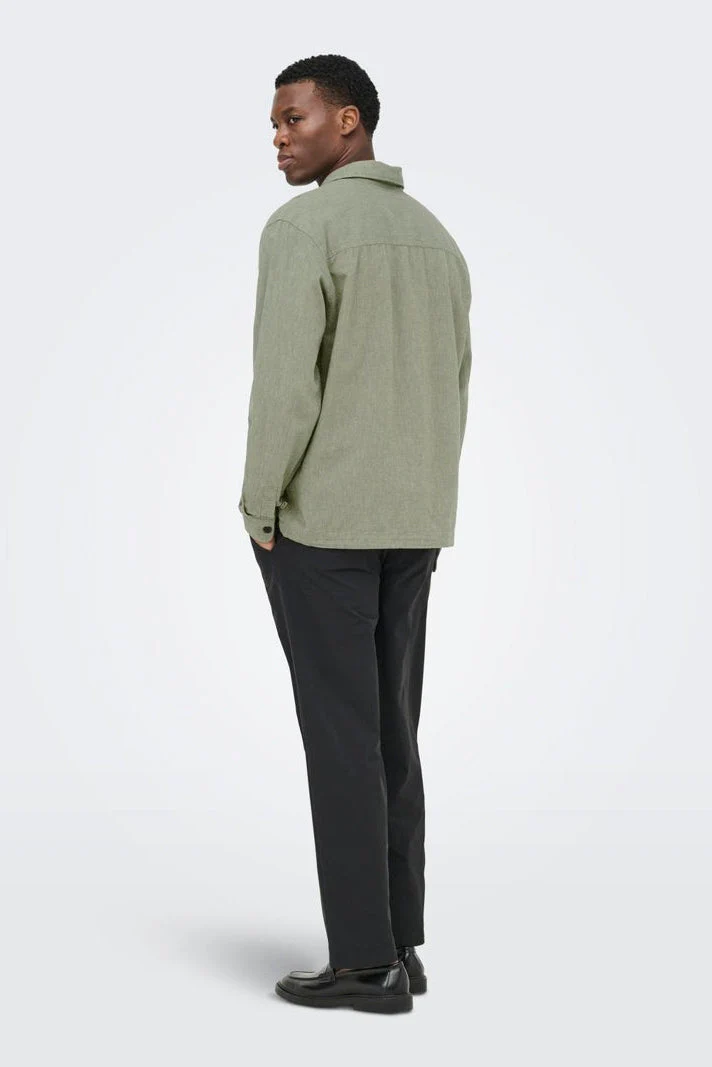 Only & Sons Caiden LS Overshirt Linen Blend Swamp - Image 3