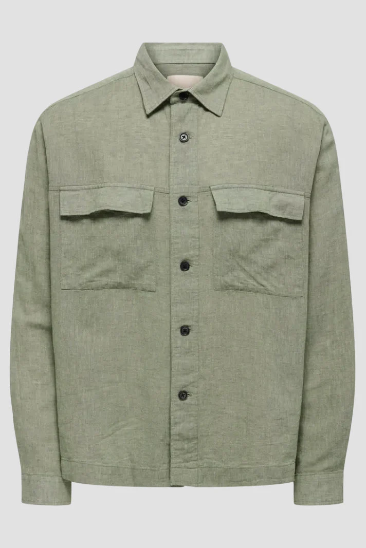 Only & Sons Caiden LS Overshirt Linen Blend Swamp - Image 6