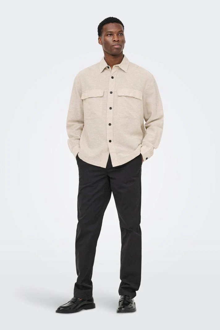 Only & Sons Caiden LS Overshirt Linen Blend Chinchilla - Image 2