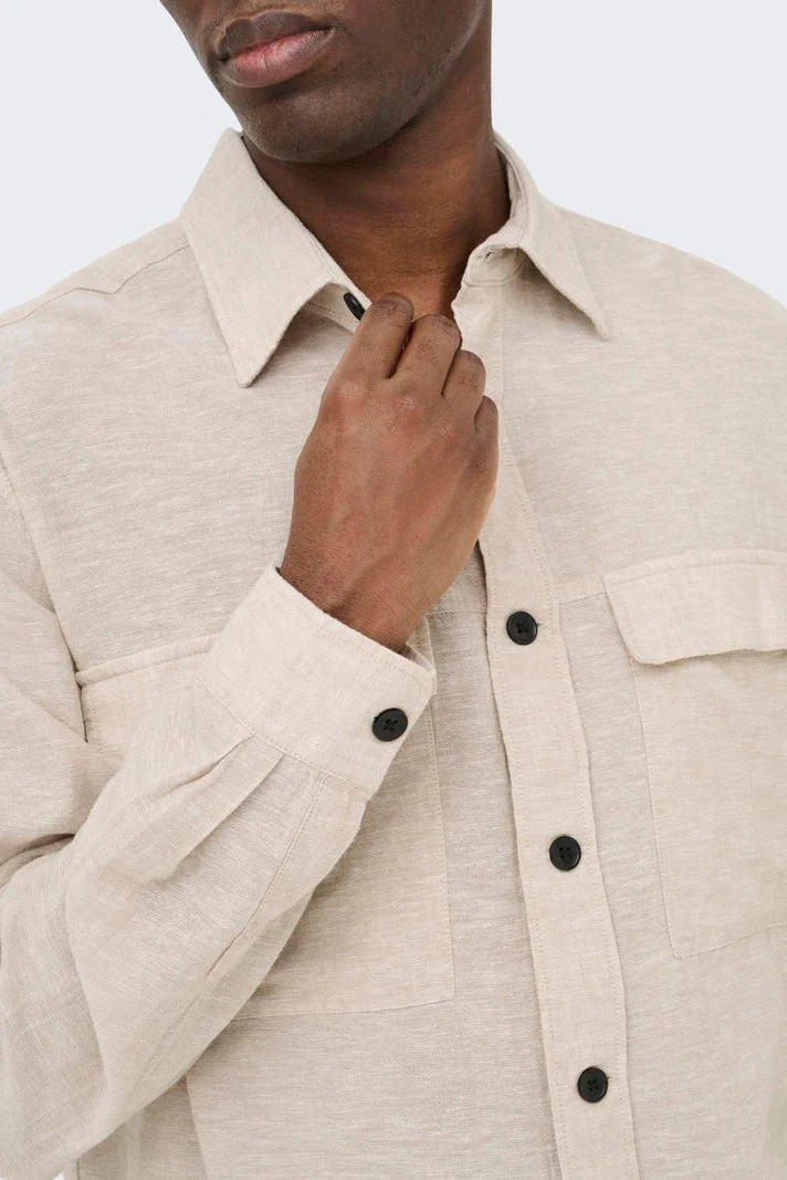 Only & Sons Caiden LS Overshirt Linen Blend Chinchilla - Image 4