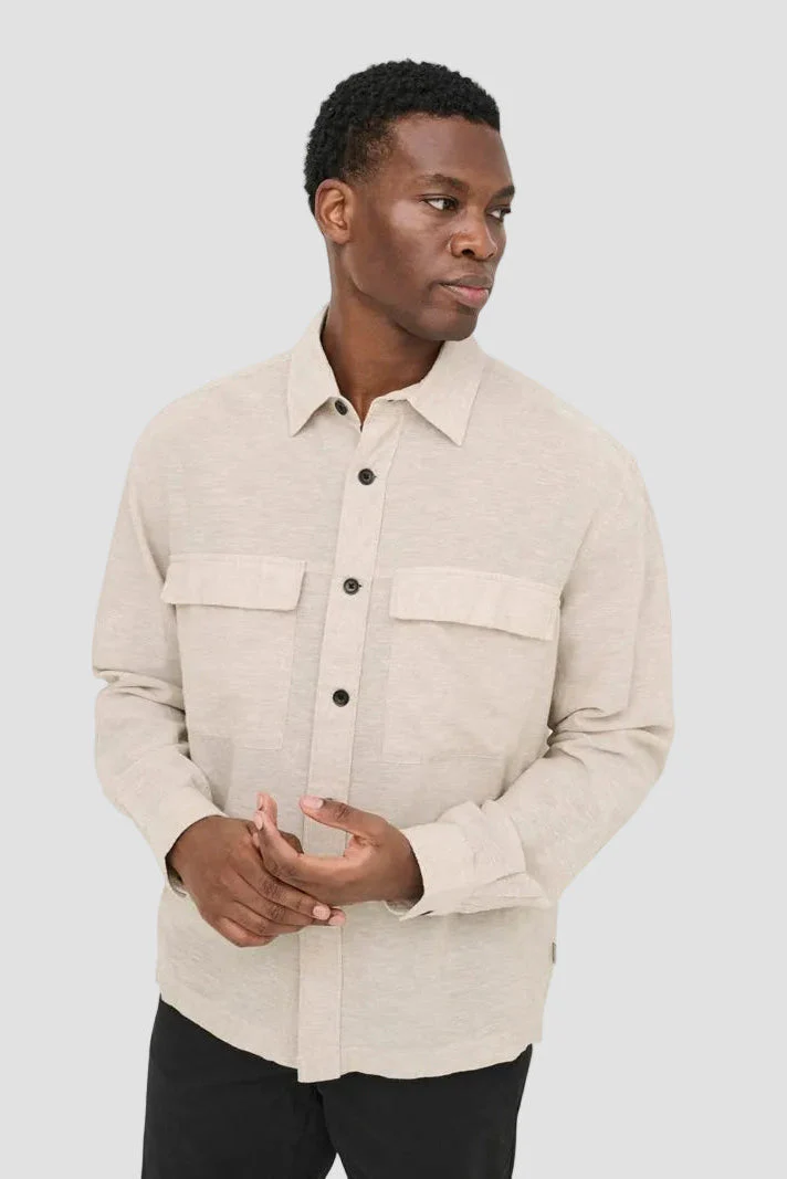 Only & Sons Caiden LS Overshirt Linen Blend Chinchilla - Image 5