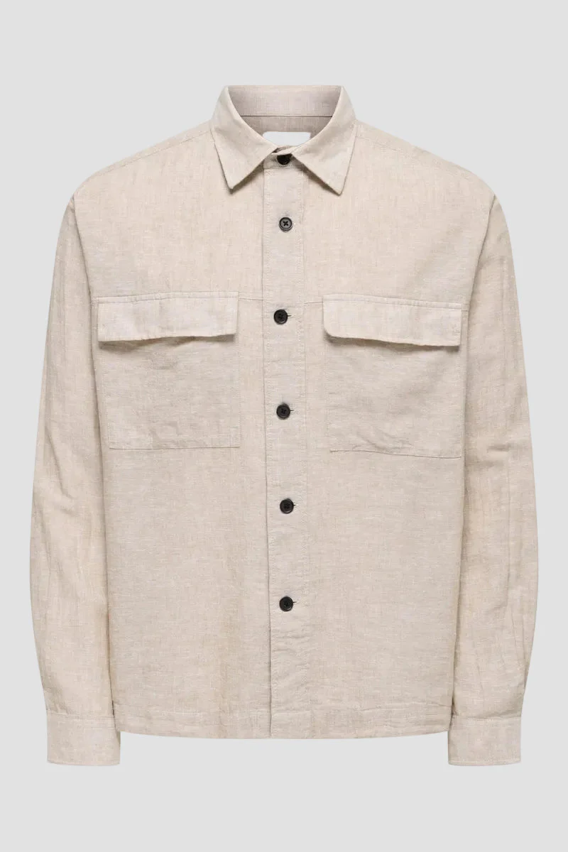 Only & Sons Caiden LS Overshirt Linen Blend Chinchilla - Image 6