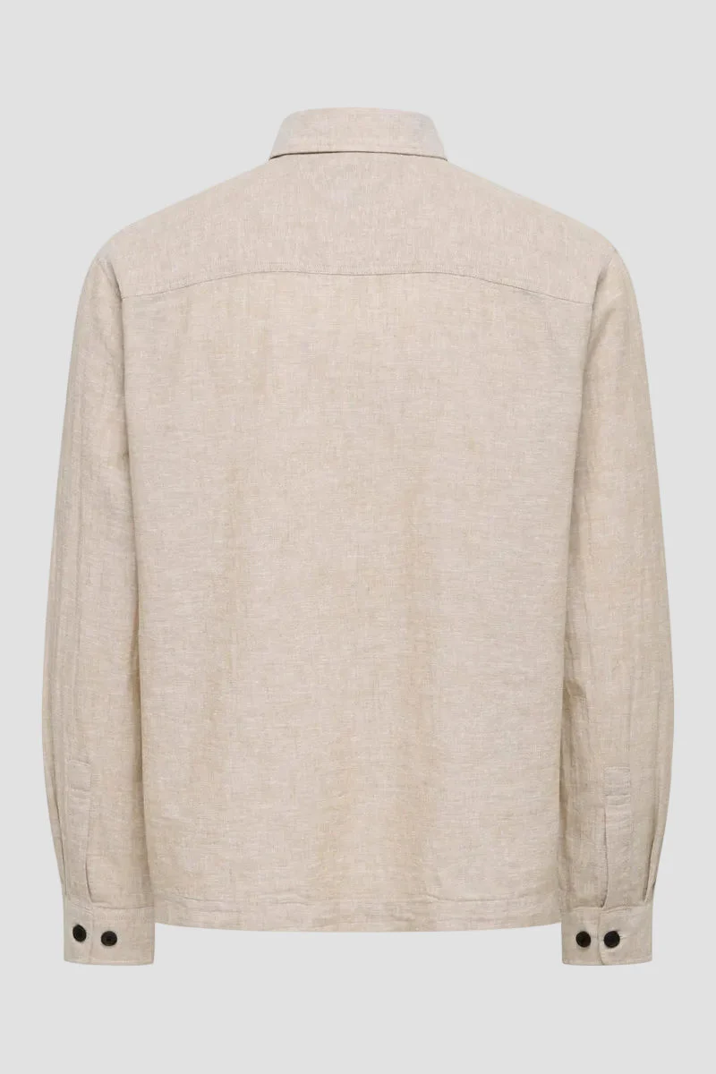 Only & Sons Caiden LS Overshirt Linen Blend Chinchilla - Image 7