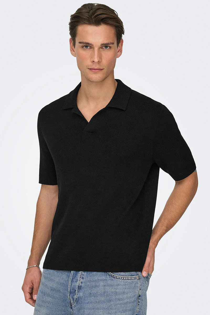 Only & Sons Travis Reg SS Mel Knit Black