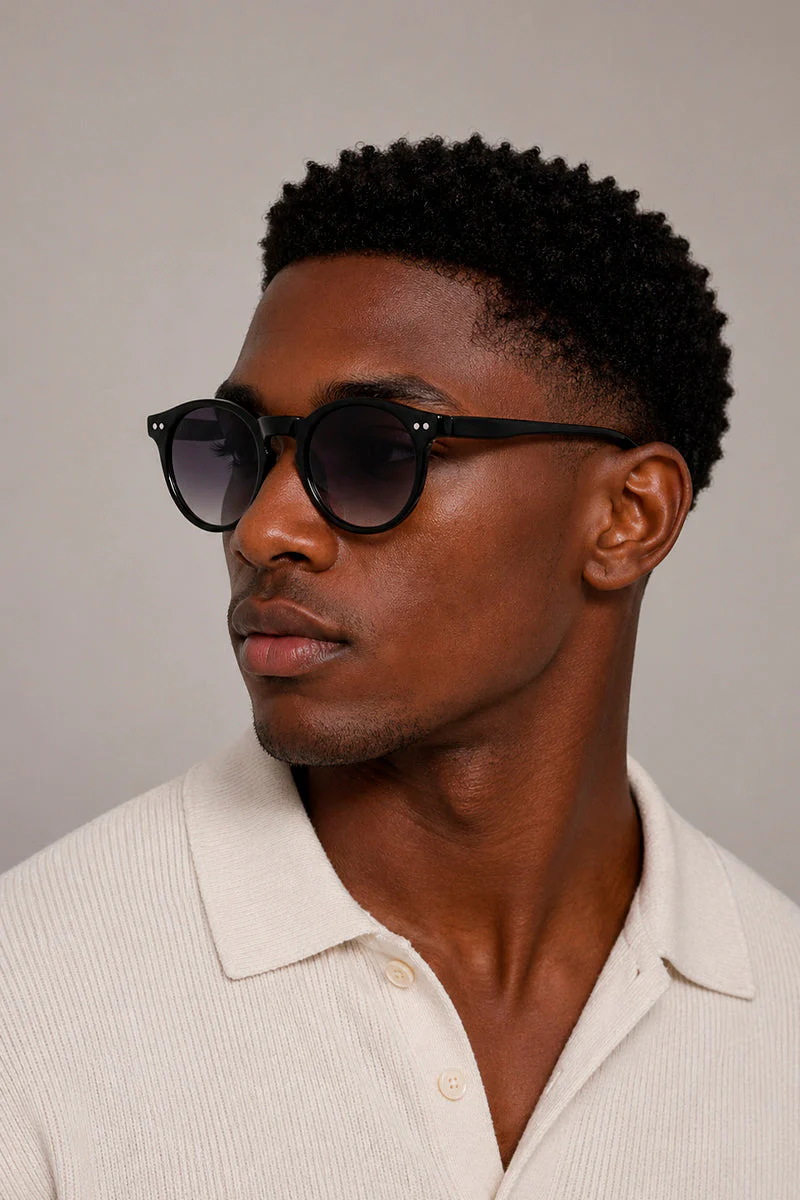 CBA Classic Black Round Sunglasses 2518 Black - Image 2
